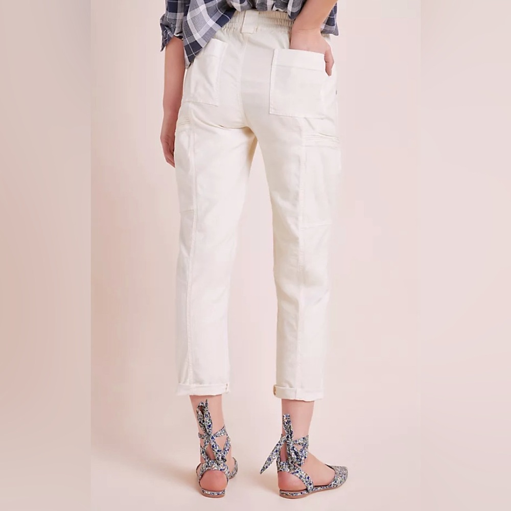 New Anthropologie Sold Out Angela Cropped Cargo Pants Great Details Ivory Bone
